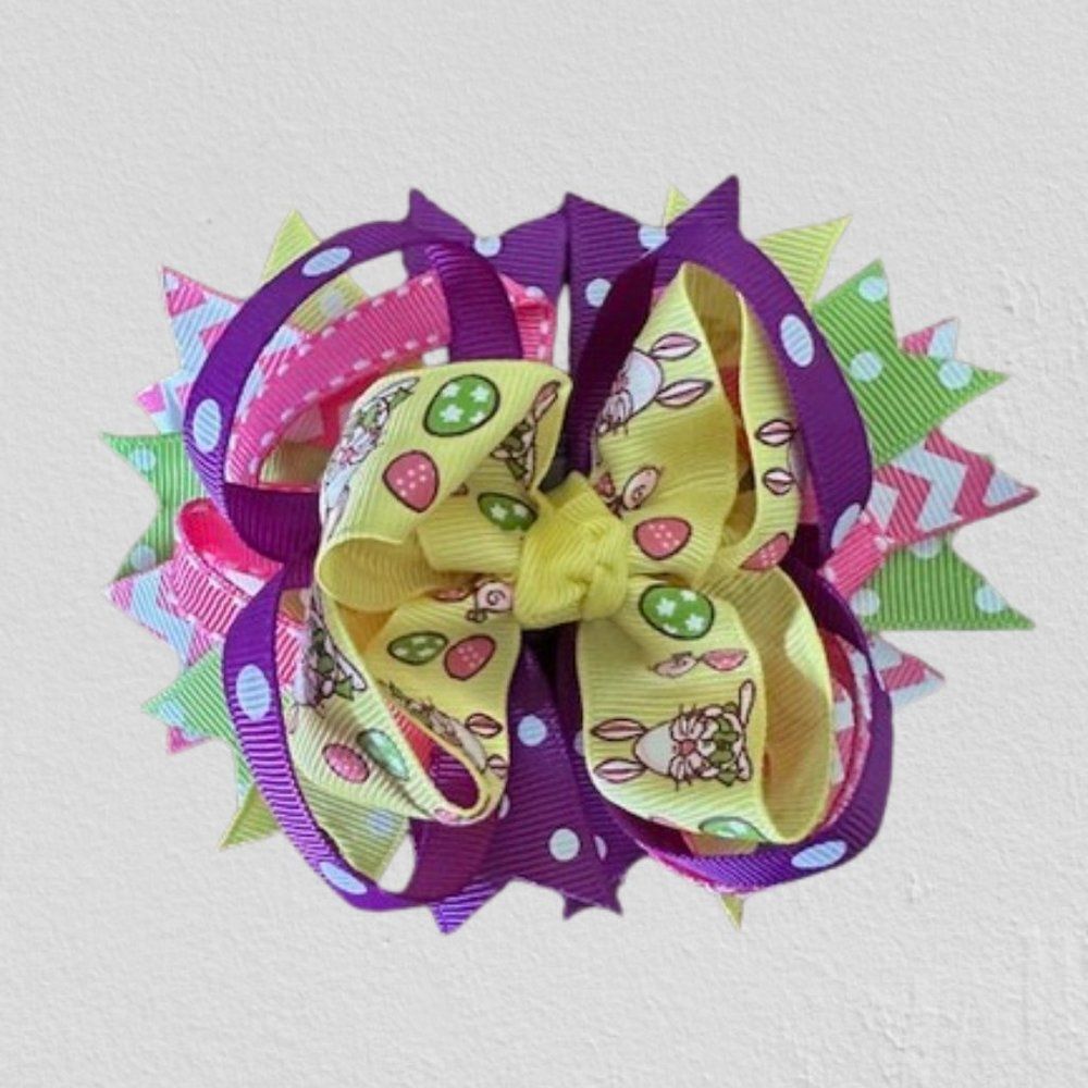 Yellow Easter Bunny Deluxe Bow 5B4517 Handmade Boutique